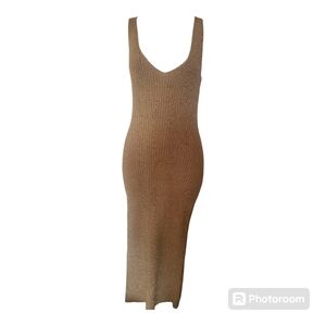 MICHAEL KORS Gold V-Neck Knit Midi Dress - Size XXS, 00